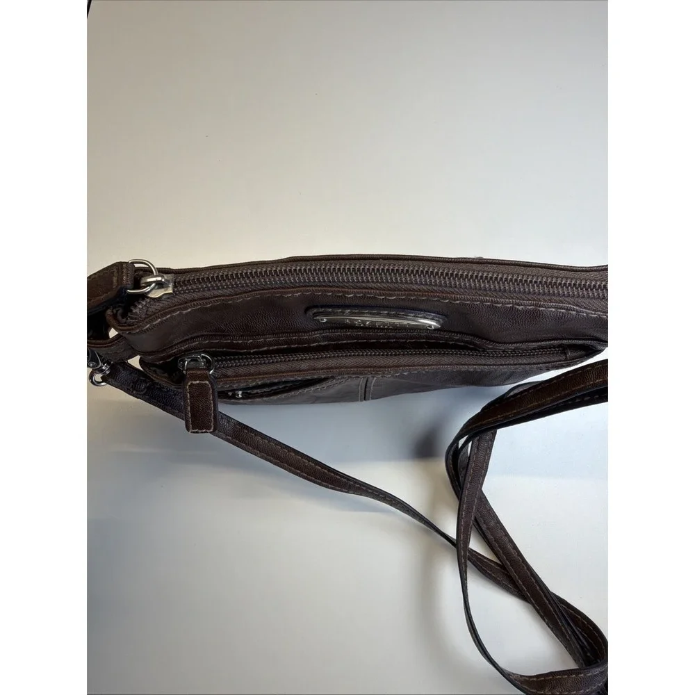 Rosetti Crossbody Organizer Bag Brown Faux Leather Adjustable Strap Y2K